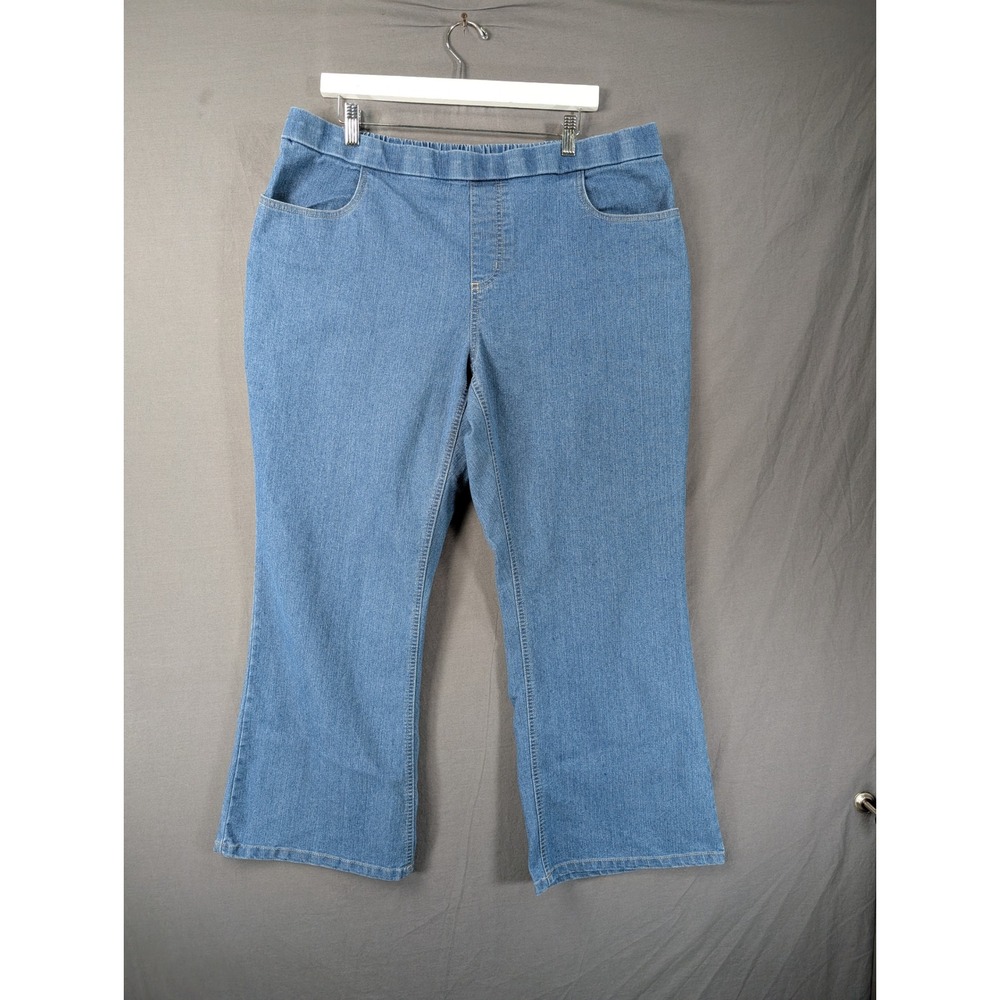 White Stag‎ Womens XL Blue Pull On Elastic Waist Denim Jeans Straight Leg